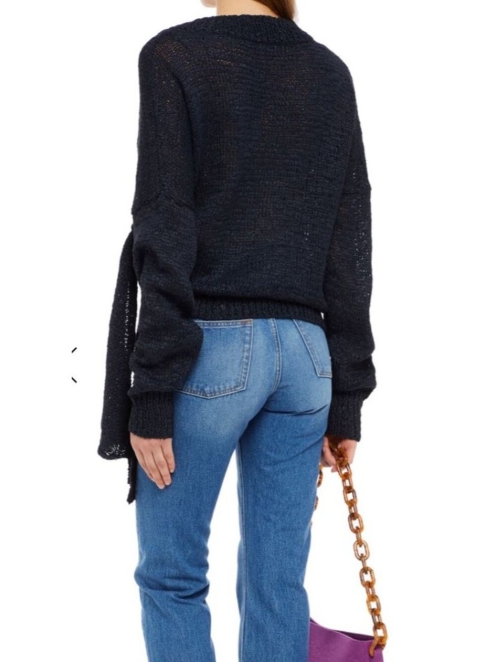Rodebjer Knotted Open-Knit Sweater Womens XS V-neck Side-Tie Detail Long Sleeve - Picture 2 of 16